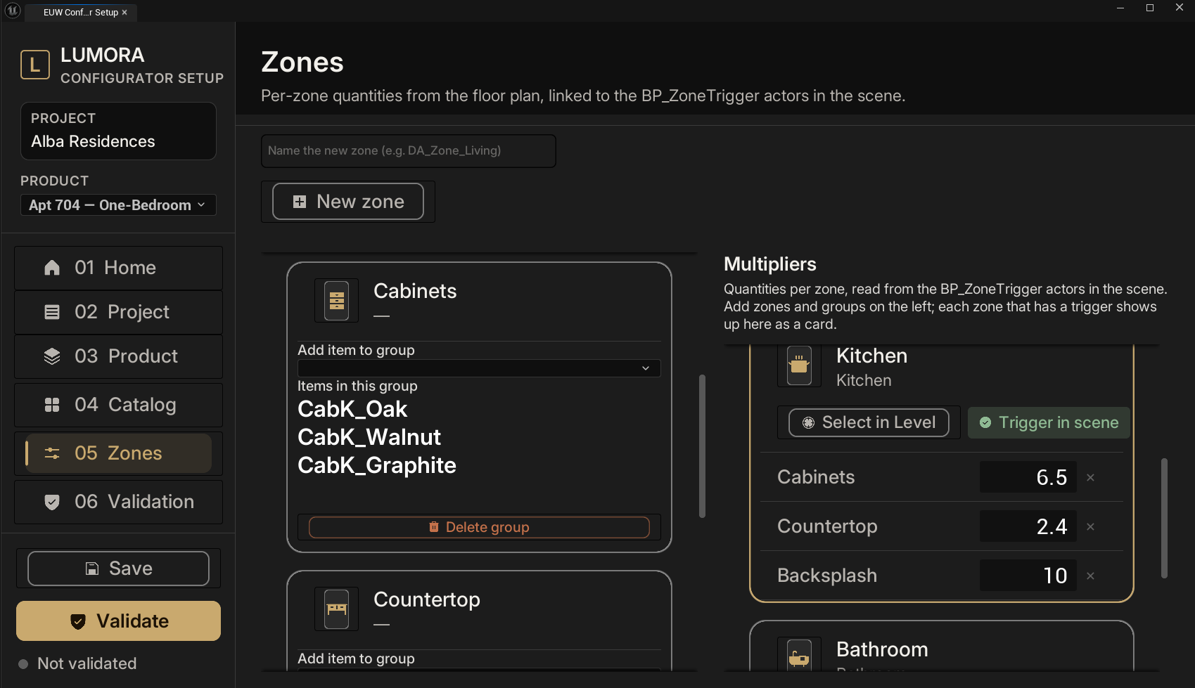 Zones page with group cards and multipliers