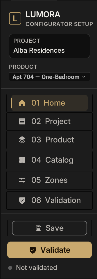 Setup tool sidebar navigation