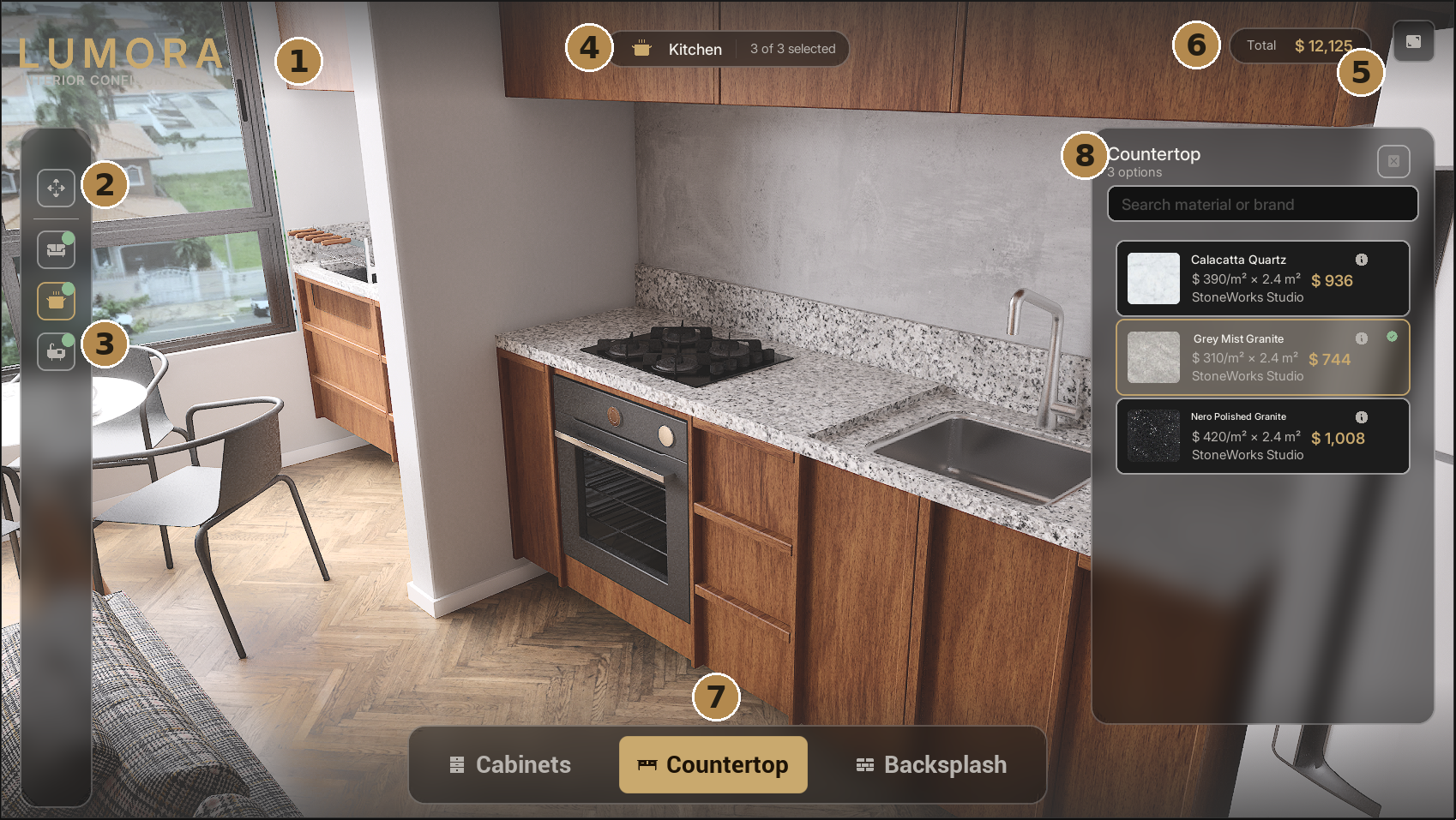 HUD in Configuration mode, numbered