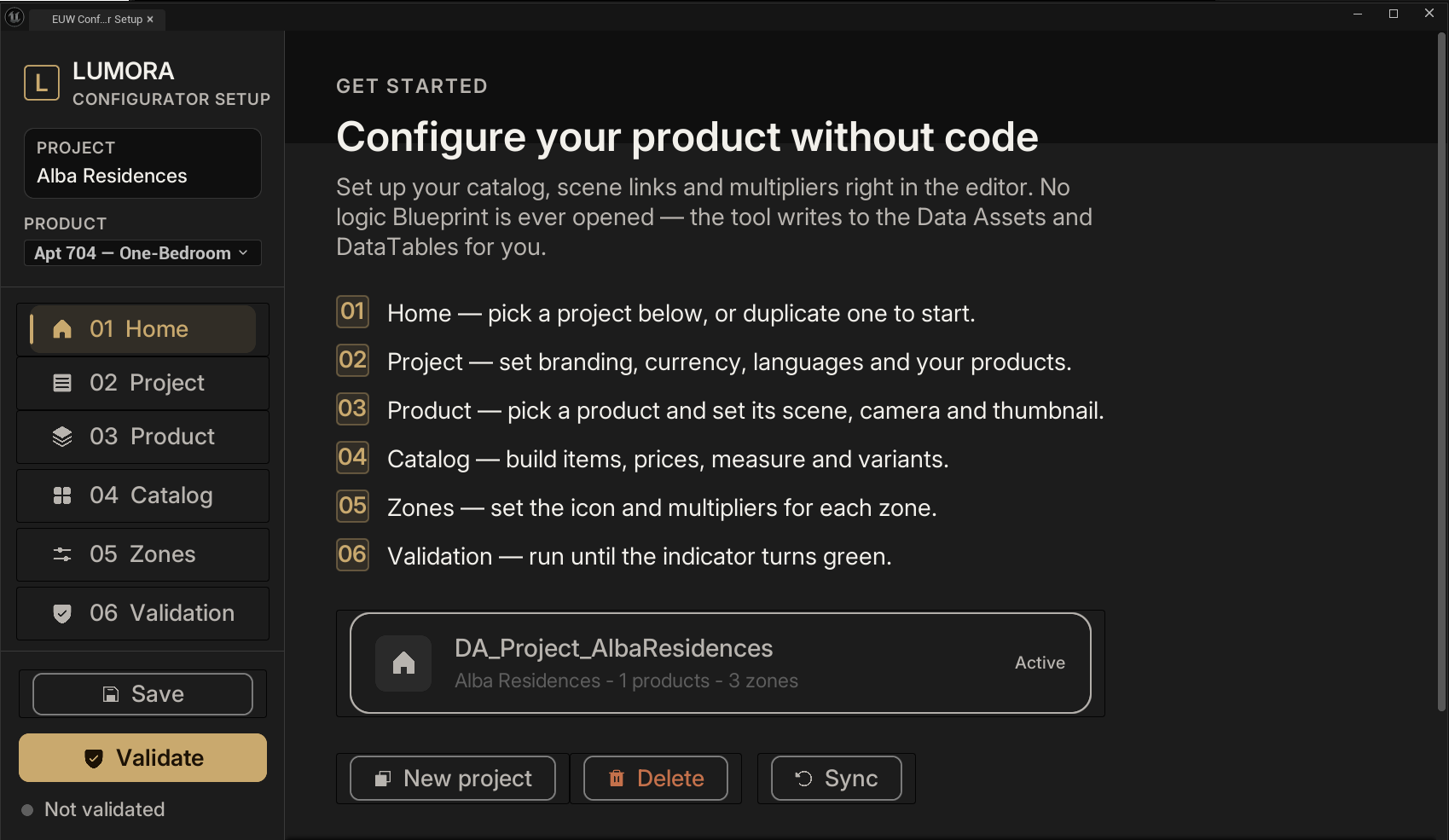 EUW_ConfiguratorSetup open in the Unreal editor